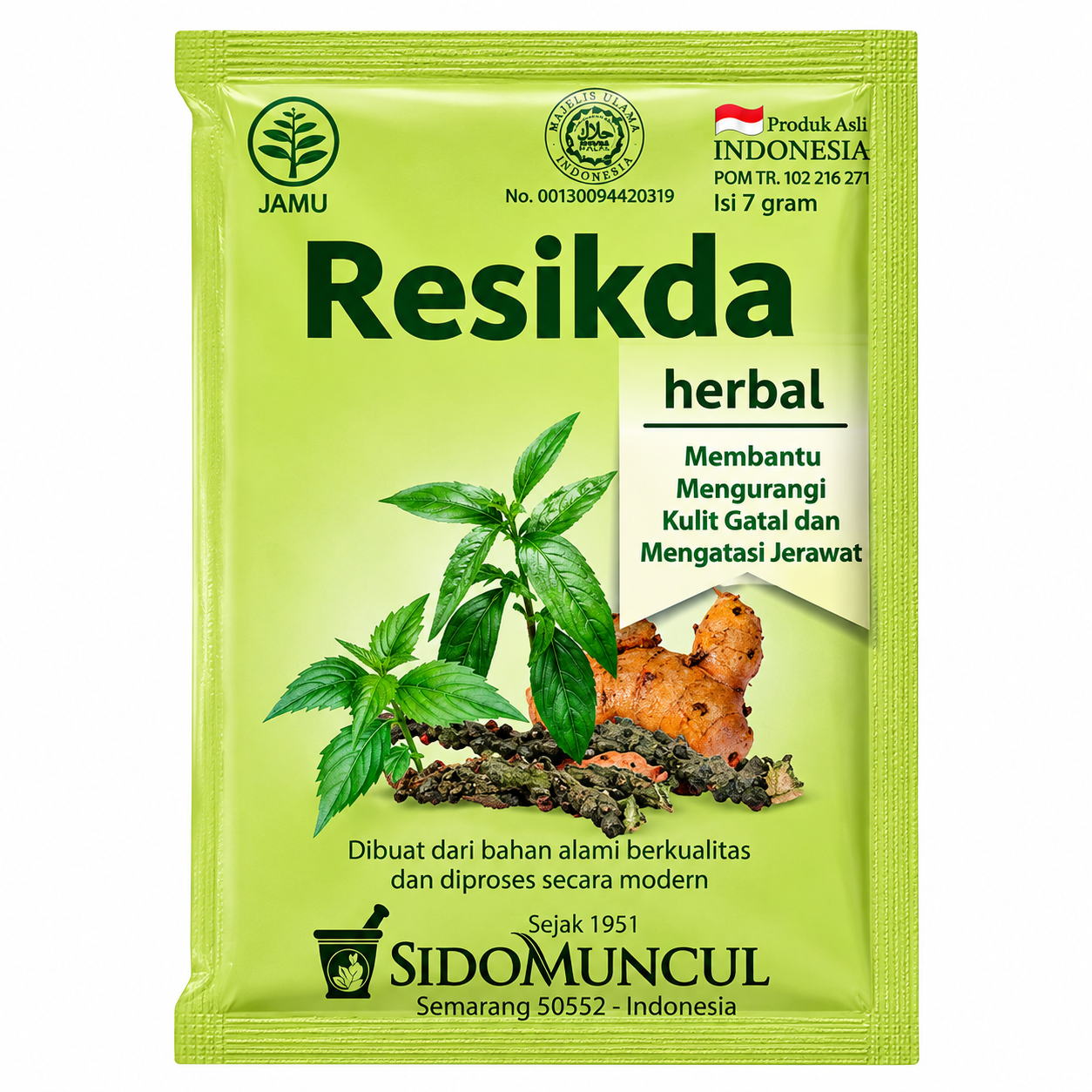 Sido Muncul Resikda Herbal (7g) 10 Saachet - Ubat Gatal Kulit, Jerawat & Bisul / Jamu Cuci Darah Kotor Original Indonesia