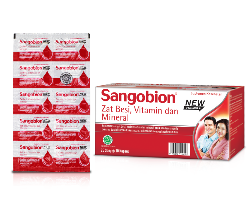 Sangobion New Formula Tambah Darah / Ubat Anemia Zat Besi Vitamin & Mineral (1 Strip / 10 Kapsul)