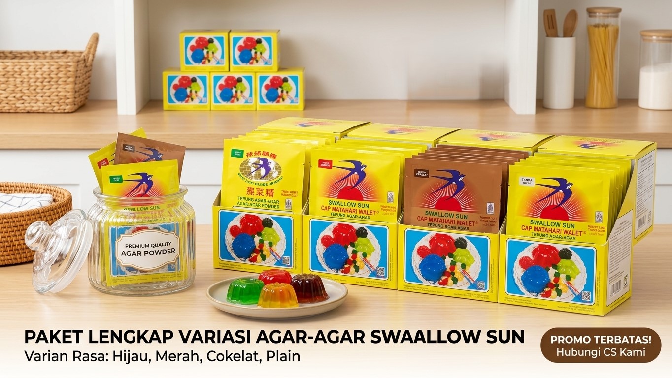 Agar-Agar Swallow Sun Jelly Powder Halal| 1 Box 12 Sachet