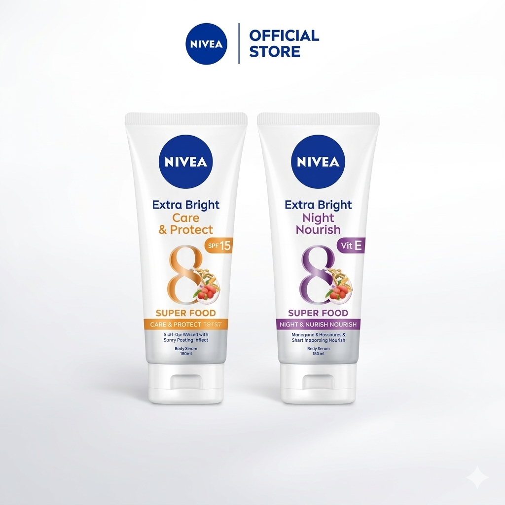 NIVEA Extra Bright Body Serum (Care & Protect SPF15 & Night Nourish) 180ml - Whitening Body Lotion Original