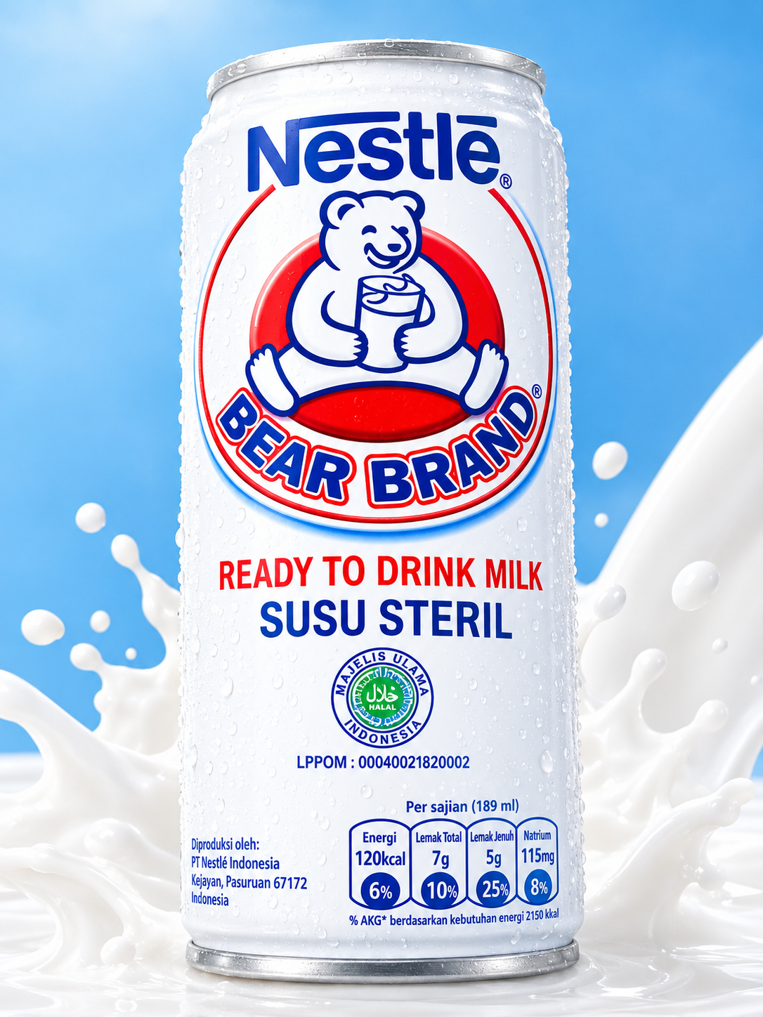 Nestle Bear Brand Susu Steril Murni 189ml Original - Susu Beruang Siap Minum Eceran / 1 Dus Karton Murah Grosir