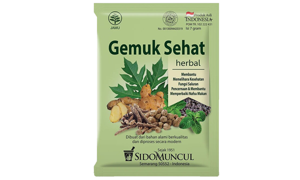 Jamu Sido Muncul Gemuk Sehat (10 Sachet / Pack) - Vitamin Gemuk Badan / Ubat Tambah Selera Makan Original Indonesia