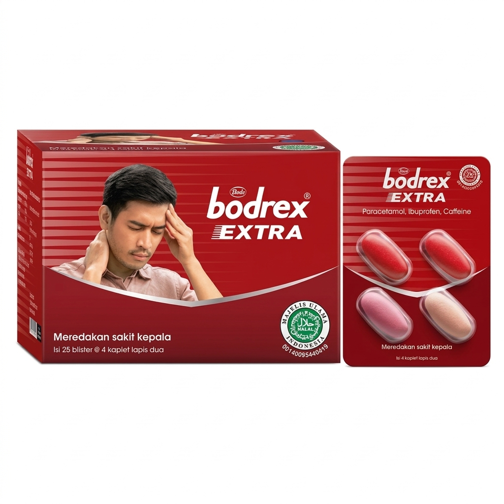 Bodrex Extra Ubat Sakit Kepala & Lenguh Leher / Cepat Cepat Relief Painkiller Paracetamol Ibuprofen Caffeine (1Box 25 Blister)